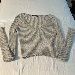 Brandy Melville VNeck Marled Grey White Sweater OS